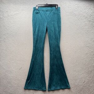 Blank NYC Green Faux Suede Wide Leg Flare Trousers Pull On Stretch Waist Size 27